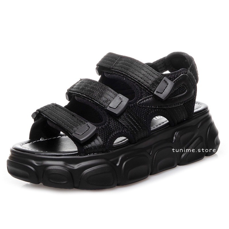 (CÓ SẴN - Đen) Giày Sandals Ulzzang quai ngang dán đế cao bánh mì 4.5p -b11