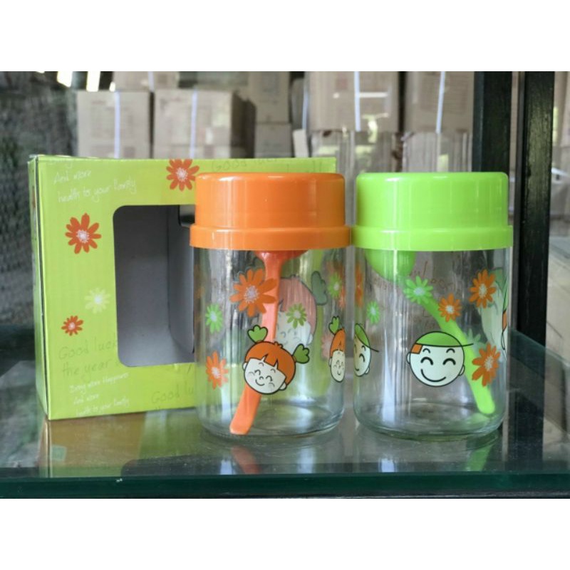 #Giá sốc# Lọ (hũ) thủy tinh đựng gia vị nắp nhựa vặn xoáy kèm thìa nhỏ xinh - thủy tinh đẹp, dày dặn, nắp kín