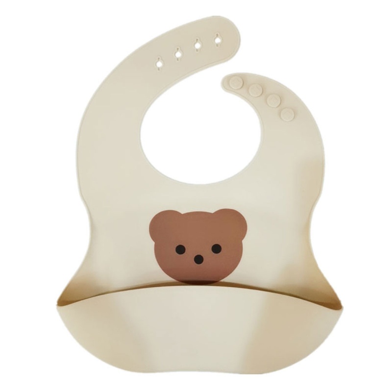 Yếm ăn dặm bằng silicone cấp thực phẩm chống nước in hình gấu cho bé sơ sinh