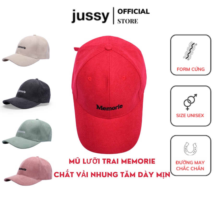 Mũ Lưỡi Trai Jussy Official Thêu Chữ Memorie Chất Vải Nhung Gân Dày Mịn Thoáng Mát