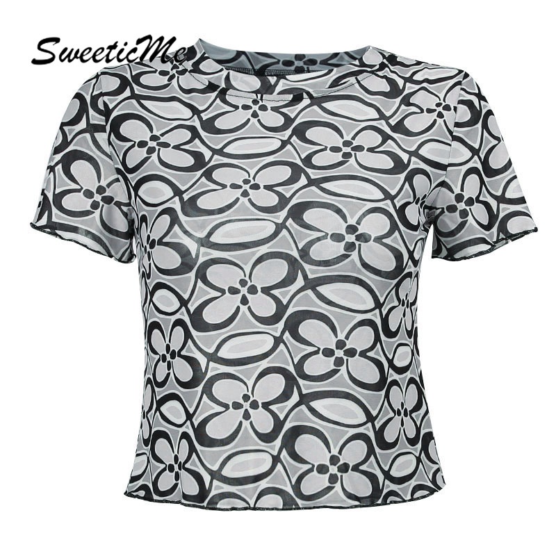 Áo Thun Ngắn Tay In Họa Tiết Hoa Xinh Xắn Dành Cho Nữ