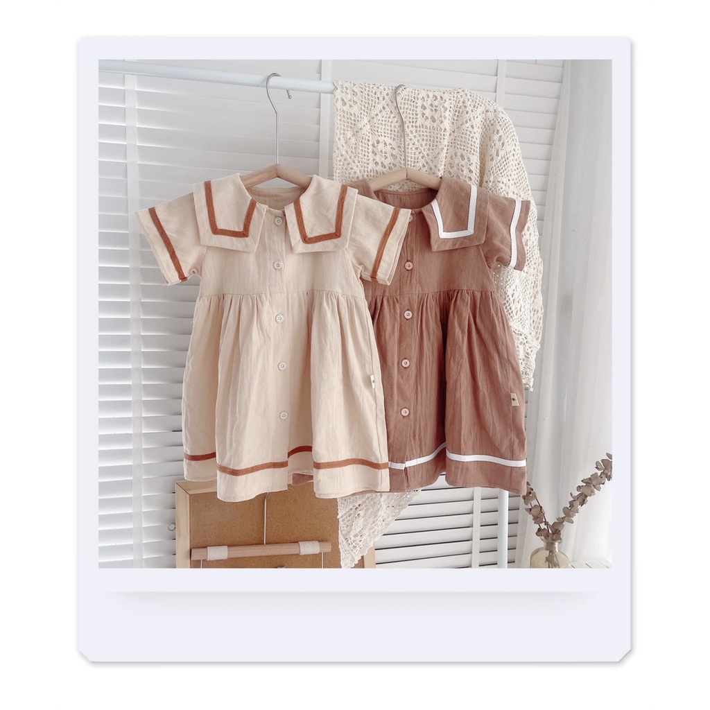 -Jee kids- Váy đầm thô ngắn tay cổ thủy thủ cho bé gái siêu cute
