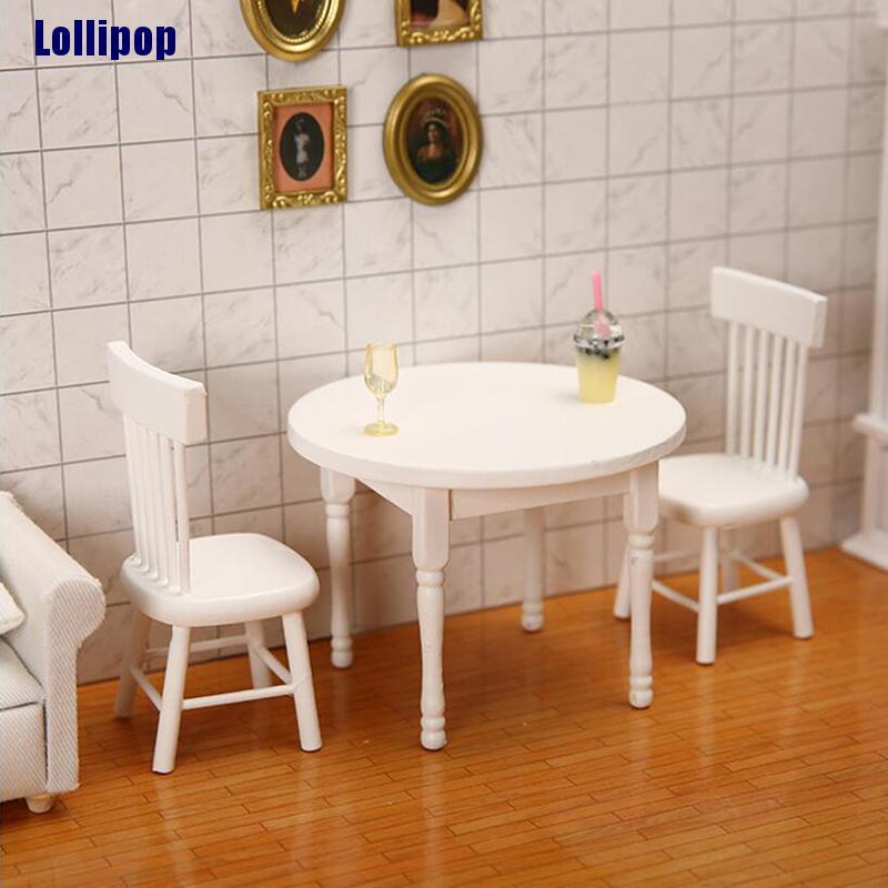 Bộ Bàn Ghế Gỗ Màu Trắng Trang Trí Nhà Búp Bê Tỉ Lệ 1 / 12