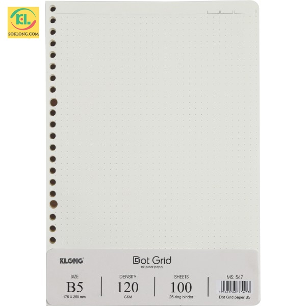 Ruột sổ còng B5 Dot Grid chấm lưới tròn Klong - 100 tờ MS 547