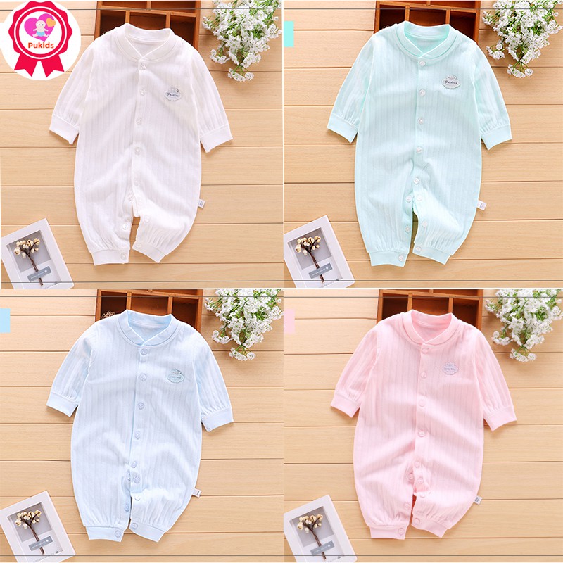 Body Liền Thân Dài Tay Cho Bé Trai Bé Gái 3-14kg, Đơn Màu Chất Cotton