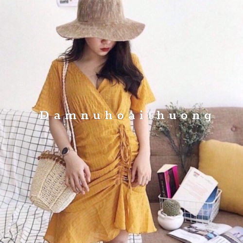 [Mã SR14MAY5 giảm 20K đơn 50K] Đầm nữ / Váy đuôi cá màu vàng rút dây hông đi biển, đi chơi siêu xinh cho chị em