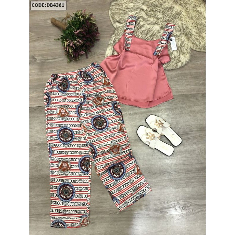Đồ bộ nữ lụa satin áo 2 dây quần dài