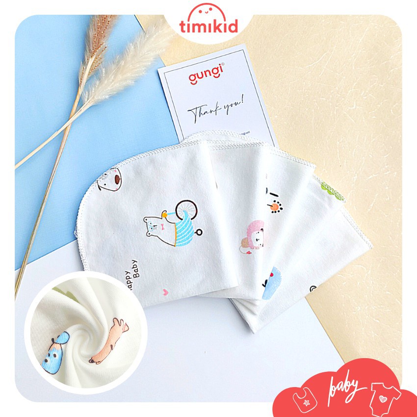 Set 5 Khăn Sữa GUNGI - Khăn Cho Bé Chất Liệu Cotton Organic An Toàn Tuyệt Đối Cho Trẻ Sơ Sinh - TIMIKID