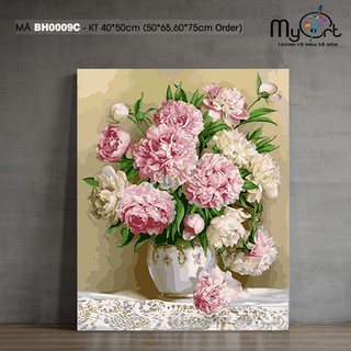 Tranh tự tô màu theo số sơn dầu số hóa Myart - Tranh lọ hoa bình hoa mẫu đơn BH0009C