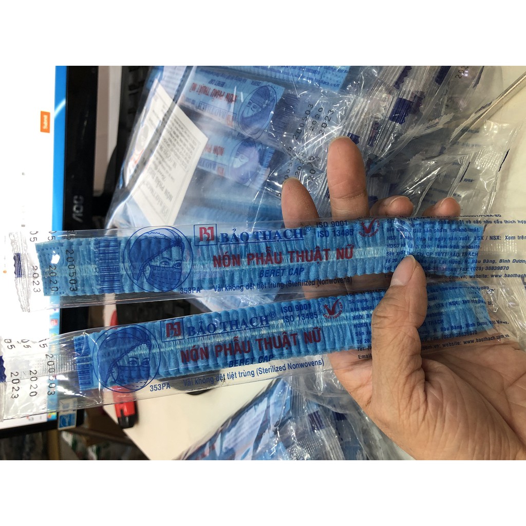GÓI 50 cái bao trùm tóc Nón giấy y tế BẢO THẠCH nón con sâu trùm đầu y tế Nón Giấy Tiệt Trùng mũ giấy bao tóc BẢO THẠCH