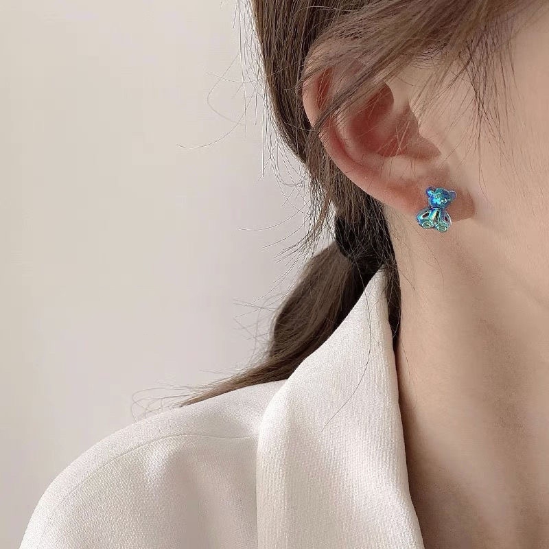 Khuyên Tai Gấu Hoạt Hình Màu Sắc Ngọt Ngào Đáng Yêu Phong Cách Hàn Quốc