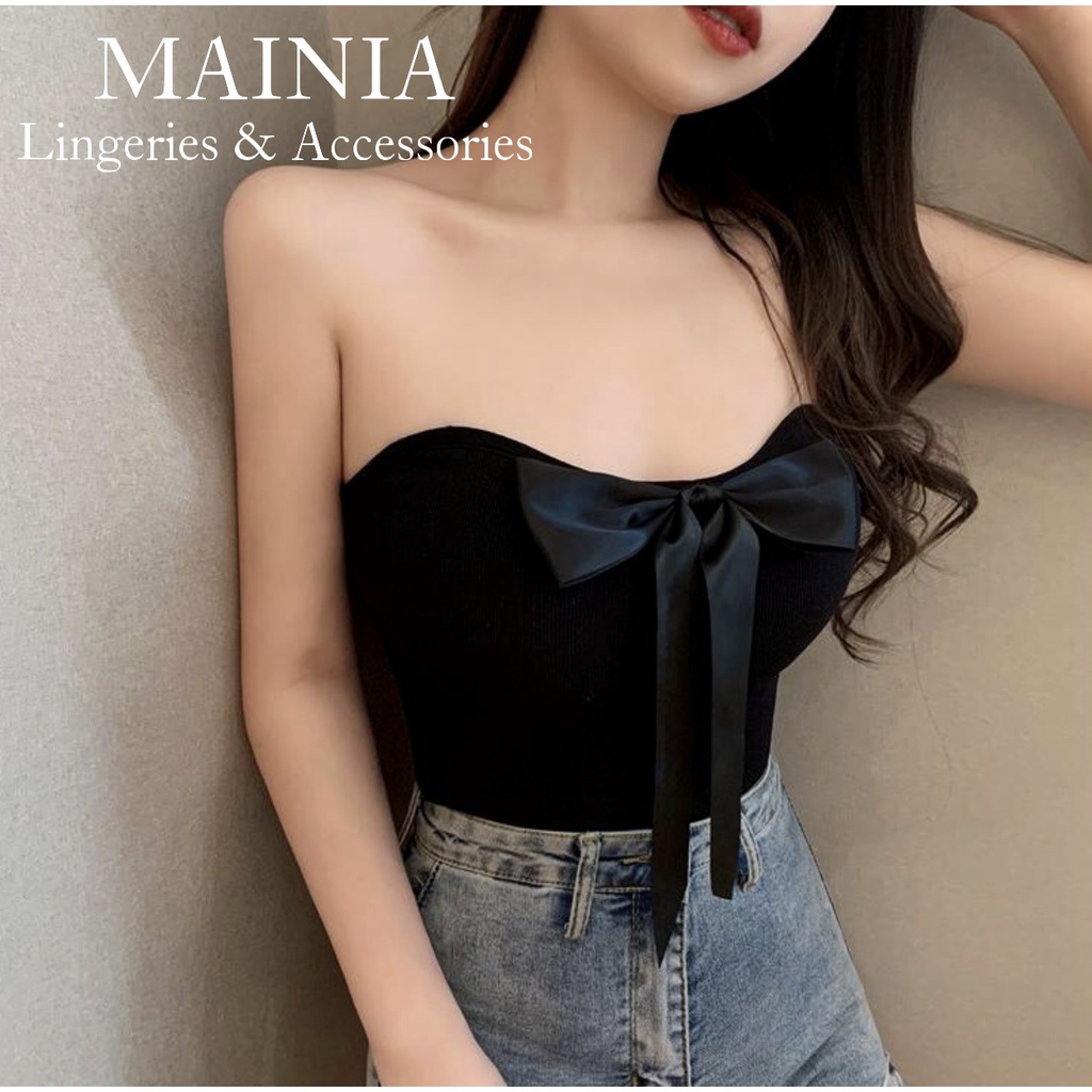 [Tặng Dây Áo Trong] Áo Bra Quây Cotton Đính Nơ Lụa Xinh Xắn Áo Croptop Len Tăm Cao Cấp Mainia Shop | WebRaoVat - webraovat.net.vn