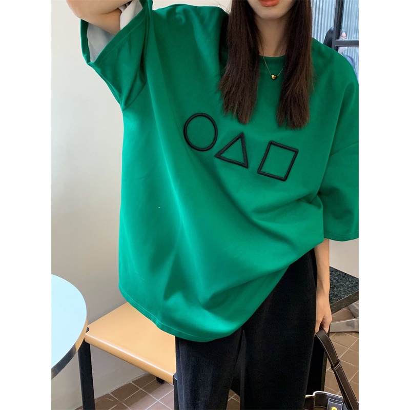 Áo Thun Squid Vuông 3158 PEONYB Nữ [FREESHIP] Phông form rộng tay lỡ thêu hình tròn, tam giác vintage cá tính Ulzzang