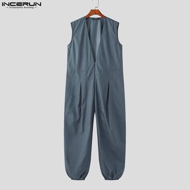 INCERUN Jumpsuit Sát Nách Dáng Rộng Cổ Chữ V Phối Túi Thiết Kế Thanh Lịch Cho Nam