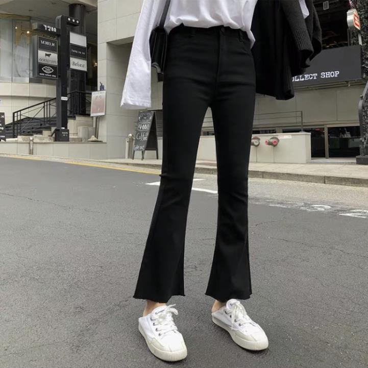 Quần Jean Nữ Ống Loe Màu Đen Ống Mài Phong Cách Hàn Quốc Hot Năm 2021 ྇ _