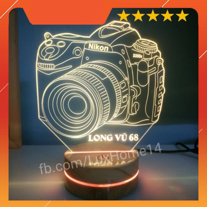 Đèn Led 3D 16 Màu💖Đèn Ngủ Mẫu Máy Ảnh NiKon D300s💖Miễn Phí Khắc tên Theo Yêu Cầu