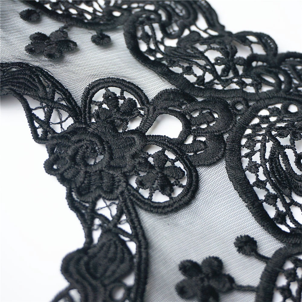 Đen Miếng Vải Ren Thêu Hoa Trang Trí Cổ Áo Cho Cô Dâu