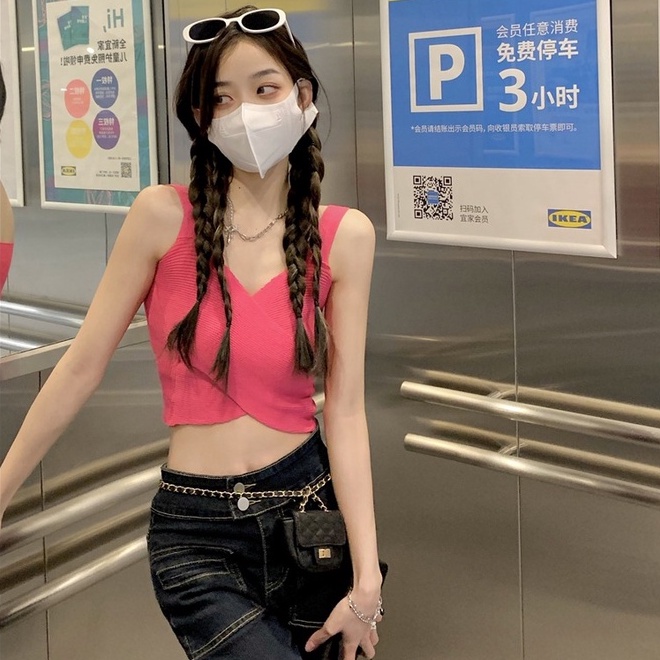 Áo croptop ZHELIHANGFEI hai dây cổ V thời trang cá tính dành cho nữ