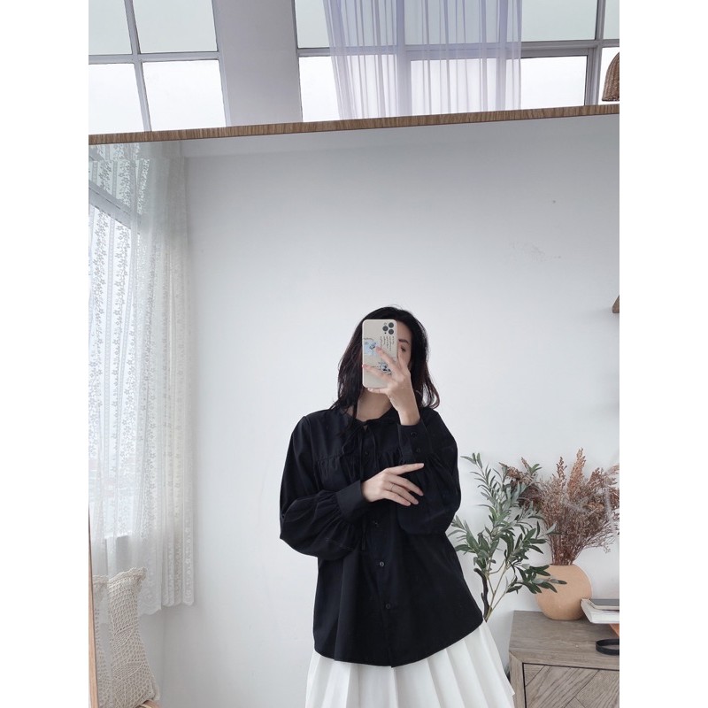 áo cổ tròn buộc nơ