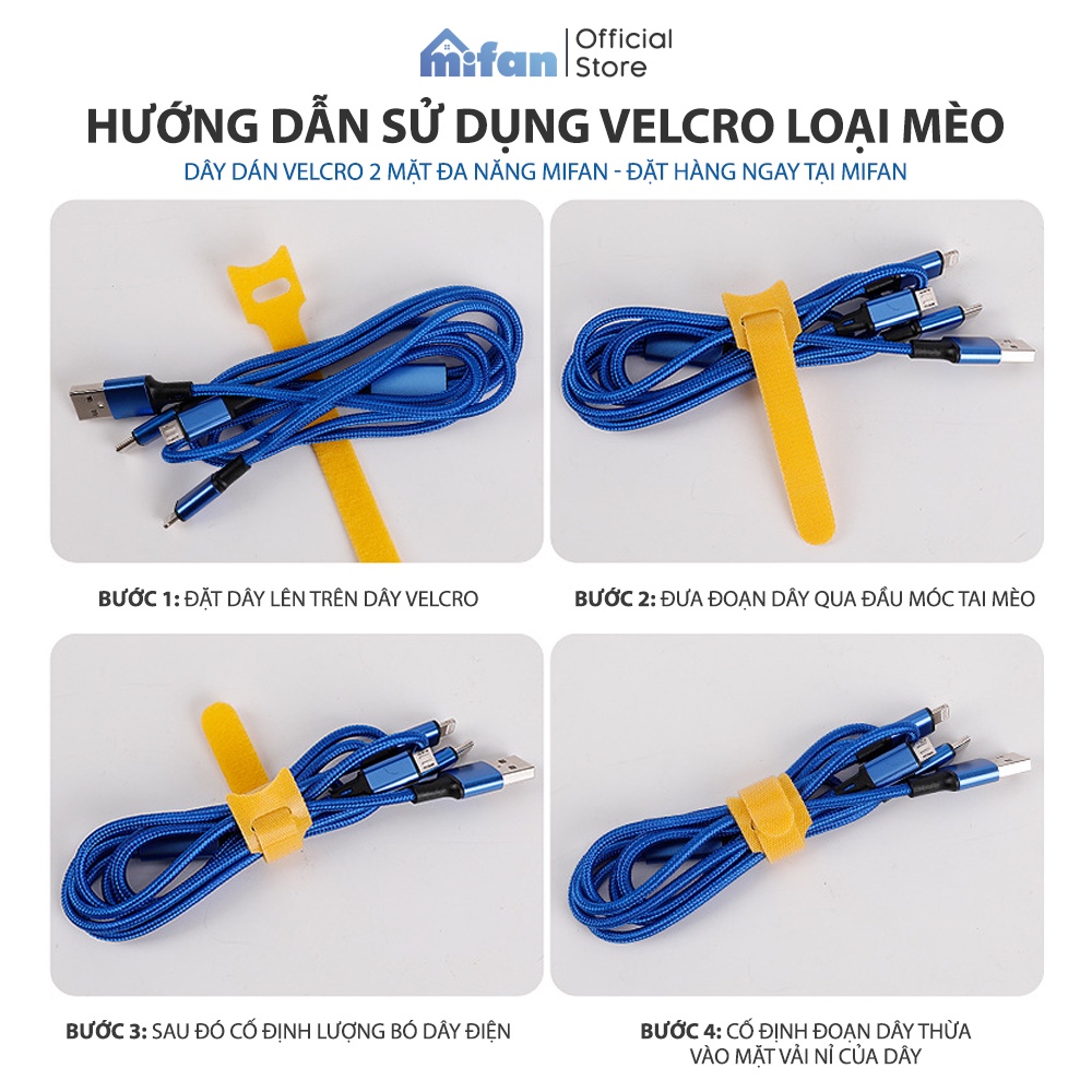 Dây Dán Velcro 2 Mặt Đa Năng MIFAN - Dài 18cm, 10 chiếc/set - Buộc Gọn Dây Cáp Sạc Điện Thoại, Máy Tính, Tai Nghe