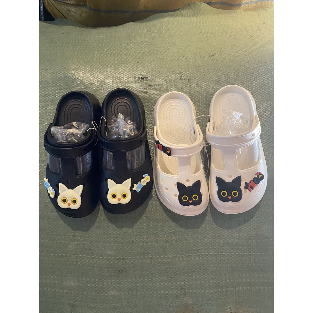 Dép ulzzang khoét 2 bên độn đế Cross nữ đế 5cm siêu nhẹ kèm Sticker mèo - dép bánh mì nữ hot trend 2022