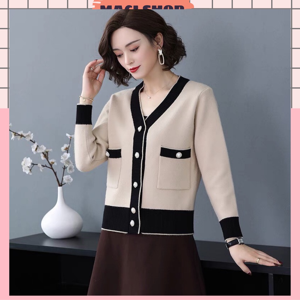 Áo len trung niên khoác ngoài dài tay,Cardigan len cao cấp cho bà cho mẹ_M4