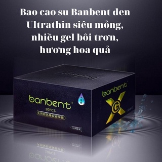 [Có ảnh thật và video,che tên sản phẩm ] Bao cao su Banbent đen siêu mỏng 001 , nhiều gel bôi trơn, hương hoa quả