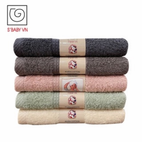 Khăn Quấn Đầu, Lau Tóc Cotton S'BABY 35x78cm Sản Xuất Từ Nguyên Liệu Tự Nhiên Mềm Mại, An Toàn Cho Da - 8936137960486