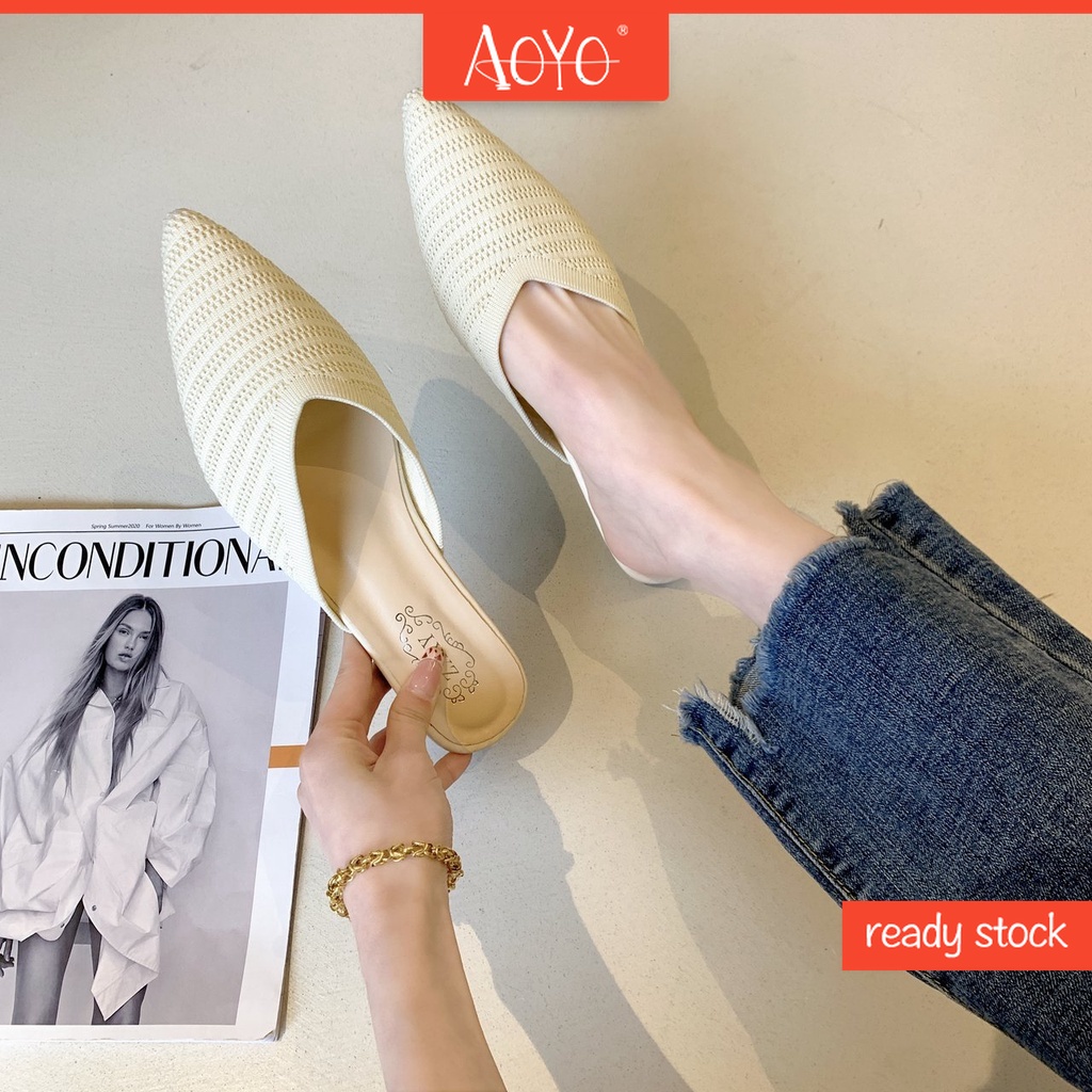 Dép nữ bệt mũi nhọn dệt kim phong cách Hàn Quốc thời trang mùa hè cho