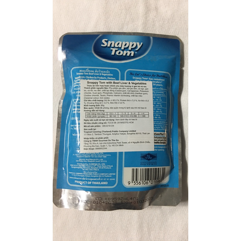 Pate cho mèo Snappy Tom gói 85g