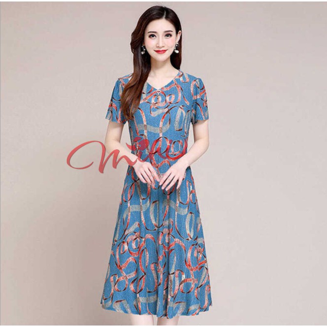 Váy nữ trung niên cho mẹ Họa Tiết V4b - Áo đầm kiểu thời trang cho người lớn tuổi trung tuổi U40 U50 đẹp giá rẻ Bigsize