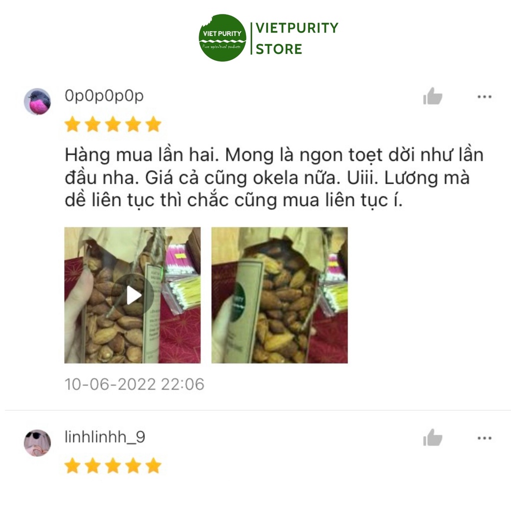 Hạt hạnh nhân Vietpurity rang bơ vỏ mỏng, hạt dinh dưỡng cho người ăn vặt ăn kiêng eatclean healthy food hộp 500g
