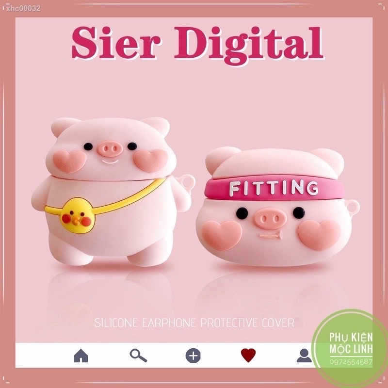 ☘️Tặng kèm dây đeo☘️Case Airpod 1 2 Pro .Vỏ bao bọc Pink Pig Cover đựng tai nghe không dây airpods Heo Fitting