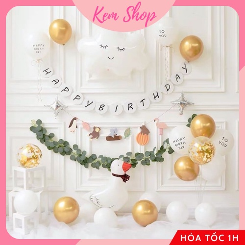 Dây Chữ Banner Happy Birthday Trang Trí Sinh Nhật Bằng Giấy Dáng Tròn Phong Cách Hàn Quốc - Kemshop K40