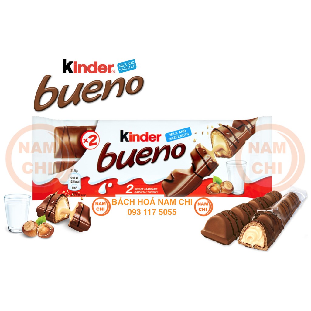 [1 GÓI 2 THANH] Bánh Chocolate Nhân Hạt dẻ Kinder Bueno 43gr x 2