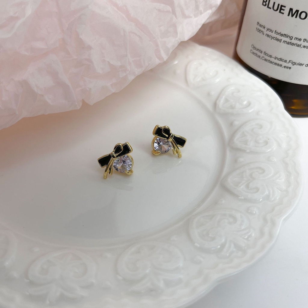 Bông Tai Mạ Bạc 925 Hình Giọt Nước Đính Đá Màu Đen Thời Trang Cho Nữ