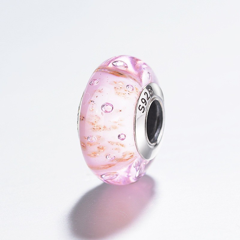 charm pan thuỷ tinh hồng ánh vàng bạc s925 cao cấp