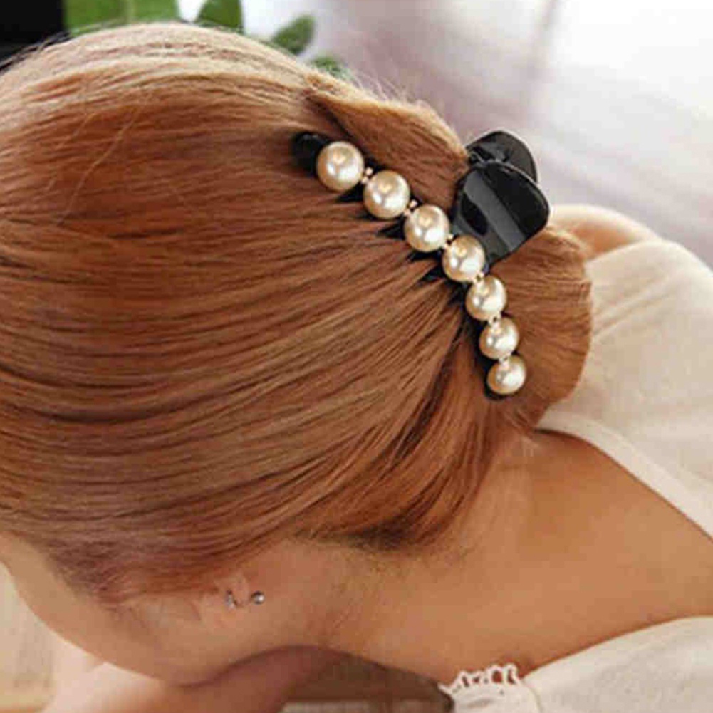 Kẹp tóc đính đá và ngọc trai giả sang trọng cho nữ