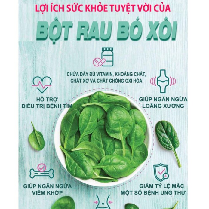 BỘT CẢI BÓ XÔI DALAHOUSE - Giúp làm đồ uống, đồ tráng miệng, bổ sung nhiều vitamin (150g túi)