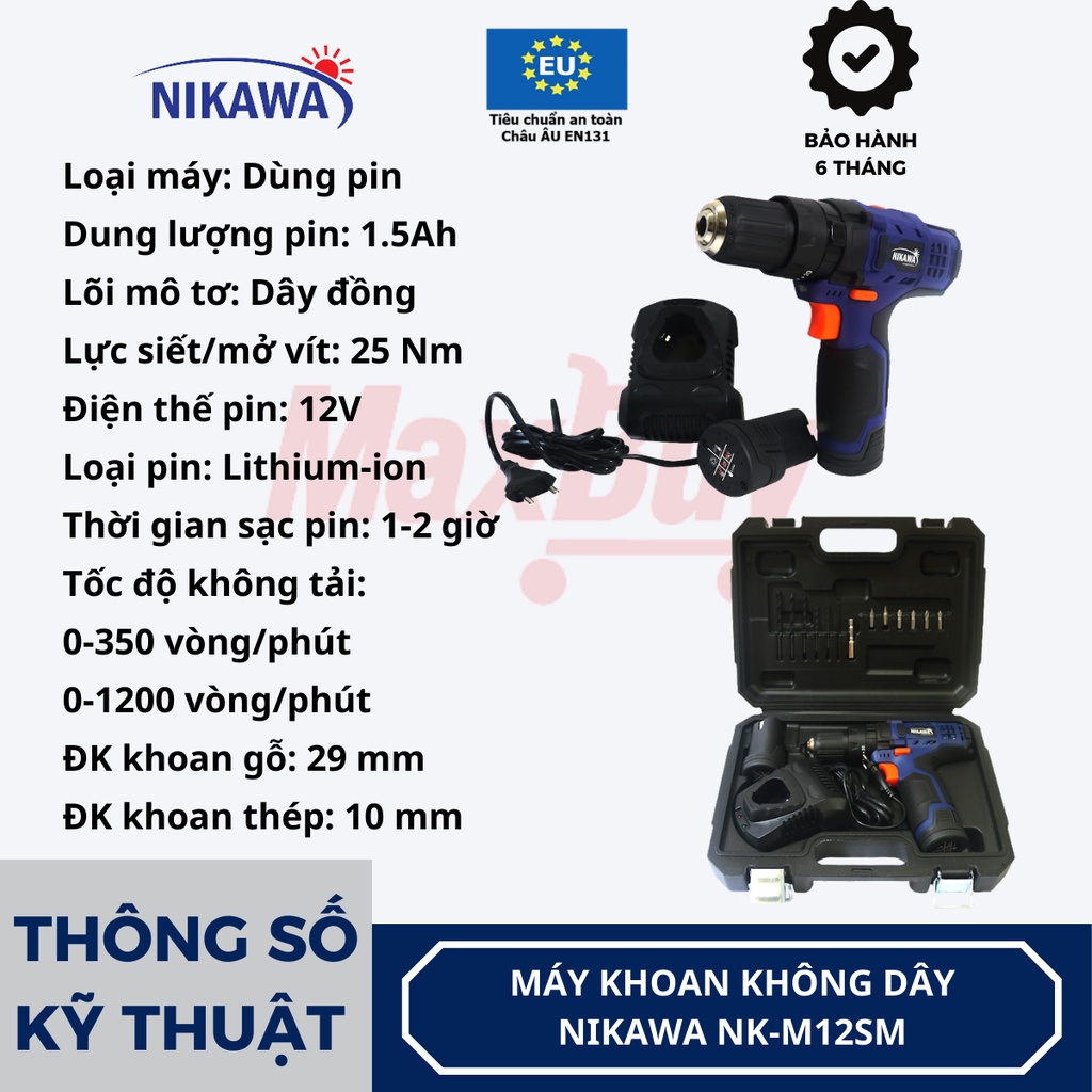 Máy khoan pin nhật cầm tay không dây bê tông khoan gỗ NIKAWA NK-M12SM bảo hành 6 tháng, giao hỏa tốc HN