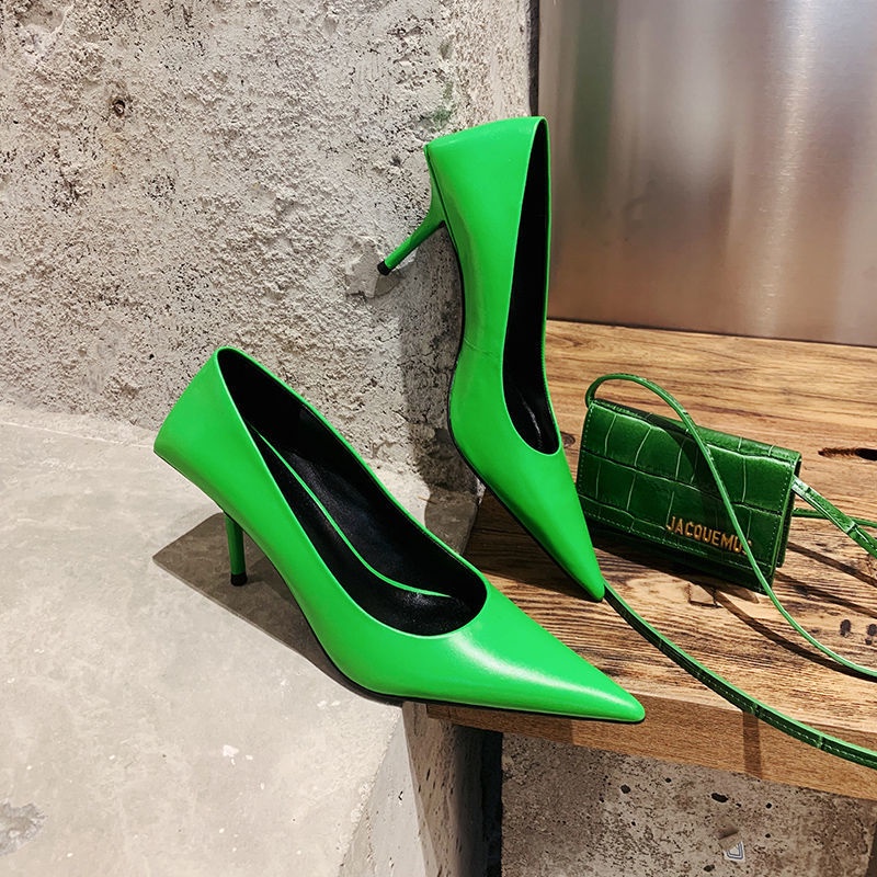 Giày Cao Gót Da Pu Màu Trắng Đen Thanh Lịch Cao Cấp Thời Trang