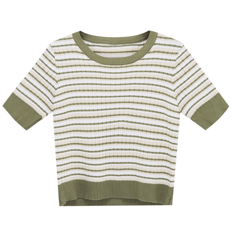 Áo thun Pure Cube tay ngắn cổ tròn họa tiết kẻ sọc phong cách Hàn Quốc thời trang mùa hè mới cho nữ
