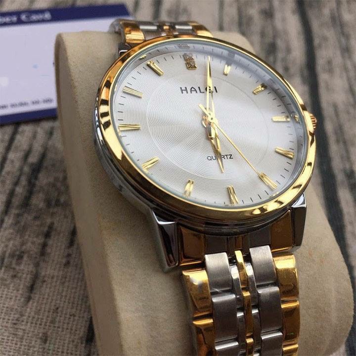 Đồng hồ đôi nam nữ halei dây pha mặt trắng HLP011 chống nước chống xước,tặng kèm vòng tì hưu
