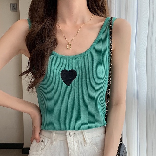 Áo Dệt Kim Sát Nách Thêu Họa Tiết Trái Tim Thời Trang Mùa Hè Hàng Mới Cho Nữ