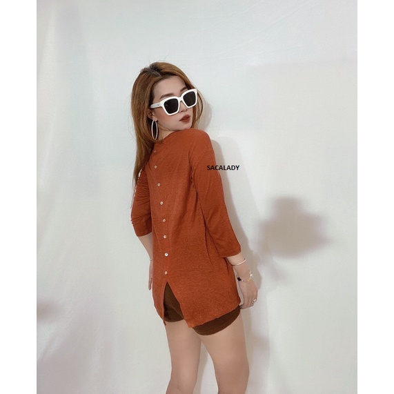 Áo TAHARI Linen Tay Lỡ Nút Thân Sau Che Tà - 3901