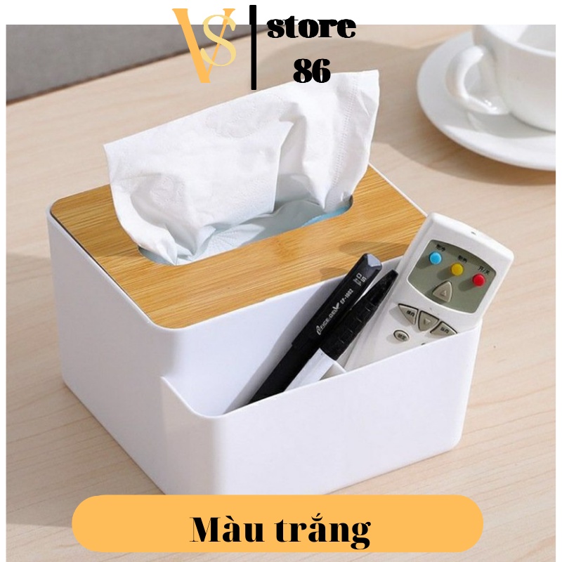 Hộp đựng giấy ăn sang trọng có ngăn để đồ đa năng, Hộp đựng khăn giấy để bàn cao cấp nắp gỗ