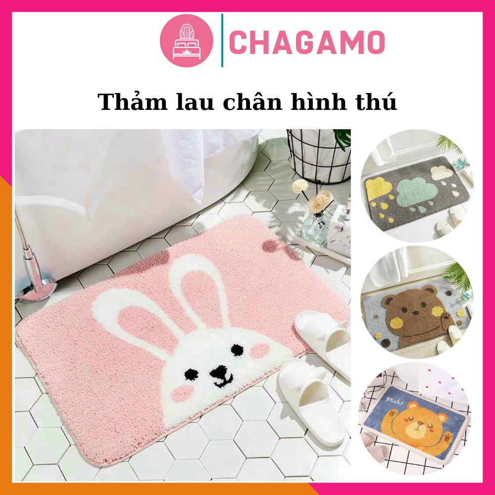 Thảm lau chân hình thú 3d lông cừu đẹp chống trượt 40x60, thảm chùi chân cao cấp nhiều màu