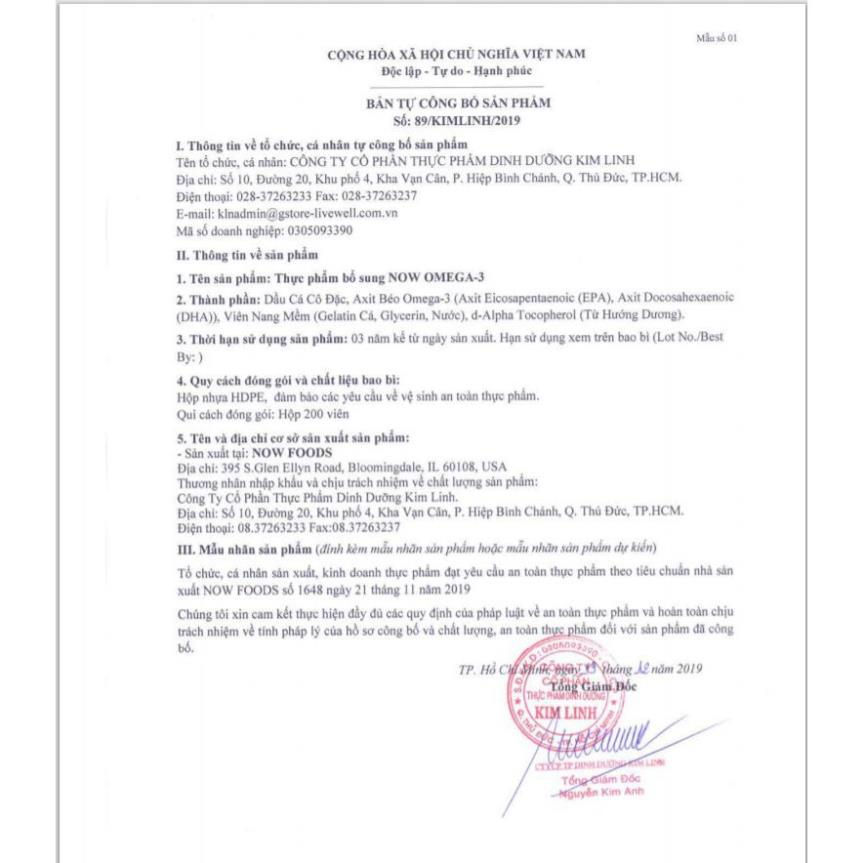 Now Omega 3 Giúp Đep Da Chống Lão Hóa Sáng Mắt Dầu Cá Omega3 Fish Oil NOW Omega 3 200 Viên Từ Mỹ