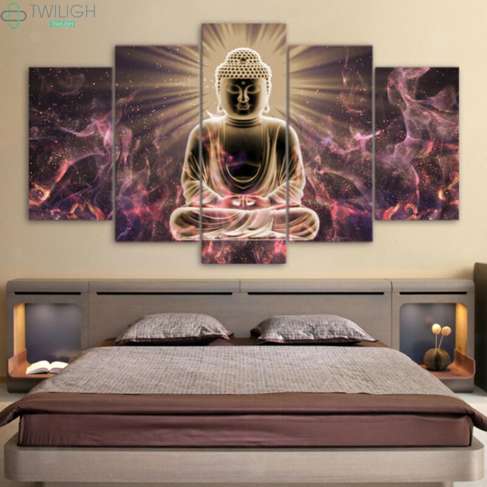 Canvas Print Parents Buddha Light No Frame Oil Painting Art Wall Framless Living room Gift 5 Pcs Flowers Modern