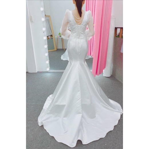 ĐẦM CƯỚI BODY ĐUÔI CÁ LƯNG KẾT CHUỖI NGỌC FULL SIZE S M L XL .ẢNH VÀ VIDEO CHỦ SHOP TƯ QUAY 10000%